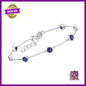 Sterling Silver Sapphire Station Bracelet 7" 2.5ct